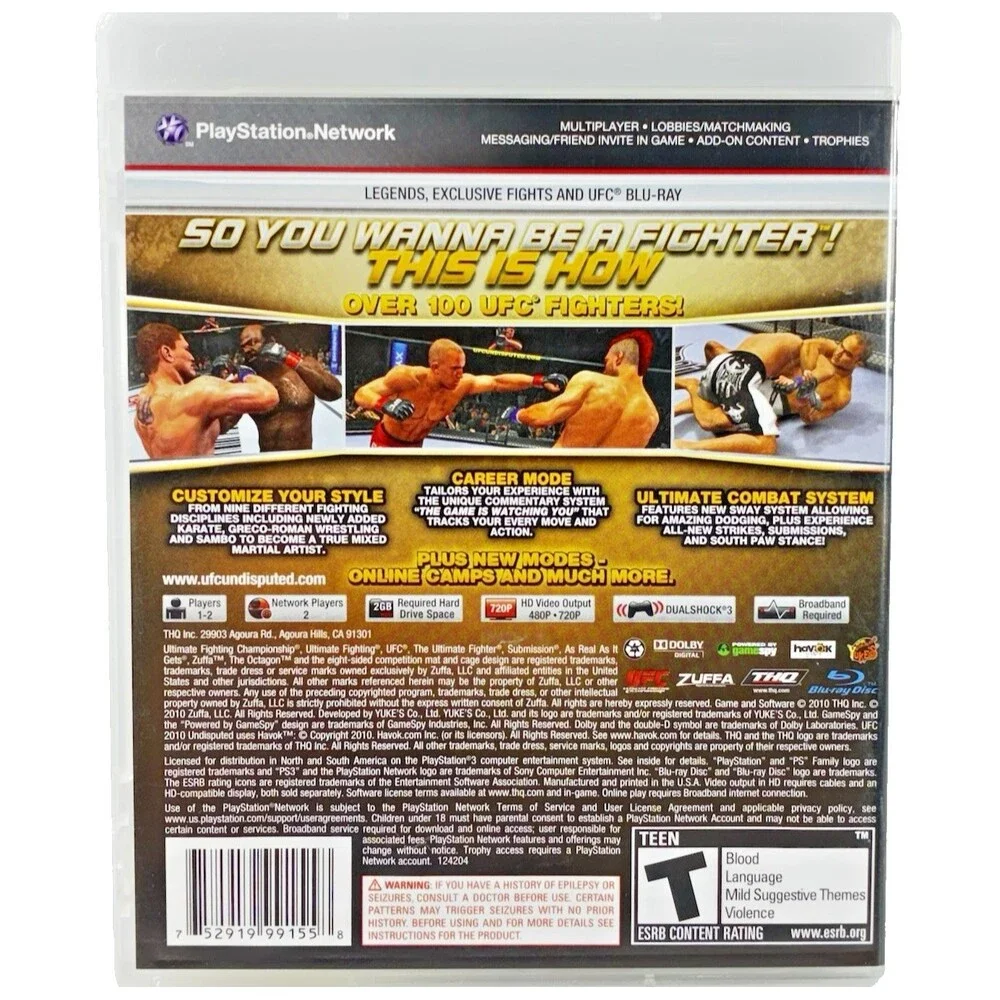 UFC Undisputed 2010 Sony PlayStation 3 THQ 2010 Complete with Manual Tested